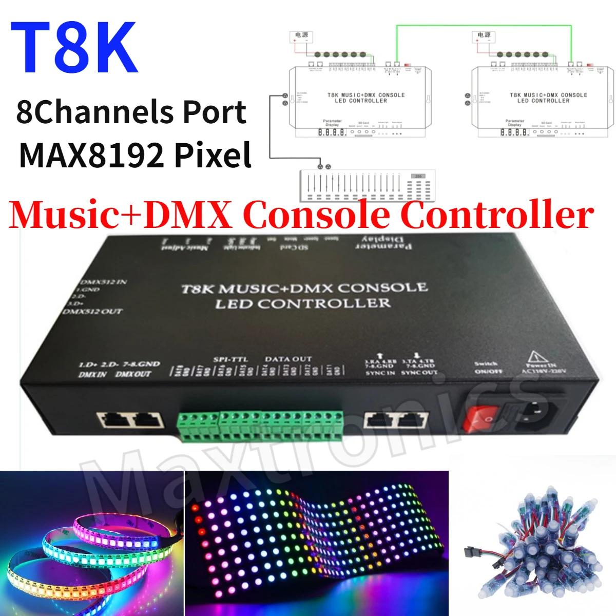 T8K  DMX ܼ LED Ʈѷ, 8CH Ʈ RGBIC SPI-TTL, ũ Է  Aux Է , WS2811, WS2812, WS2813, WS2815 LED Ʈ, 